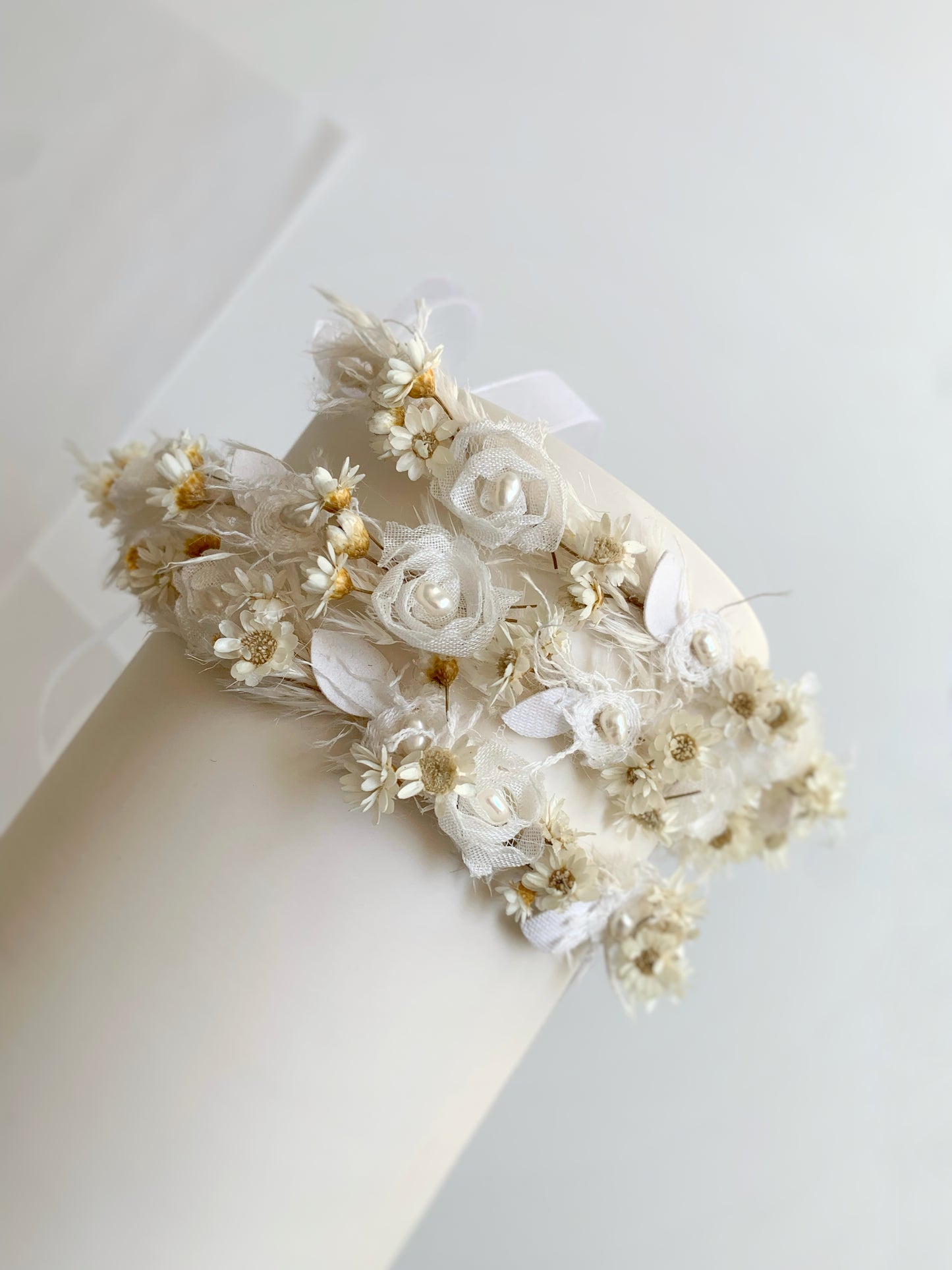 Newborn size ivory floral crown headband for baby photoshoot