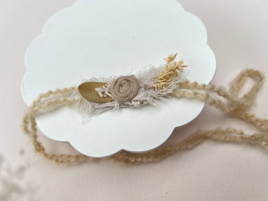 Oatmeal Newborn Tieback - Baby Girl Beige Prop
