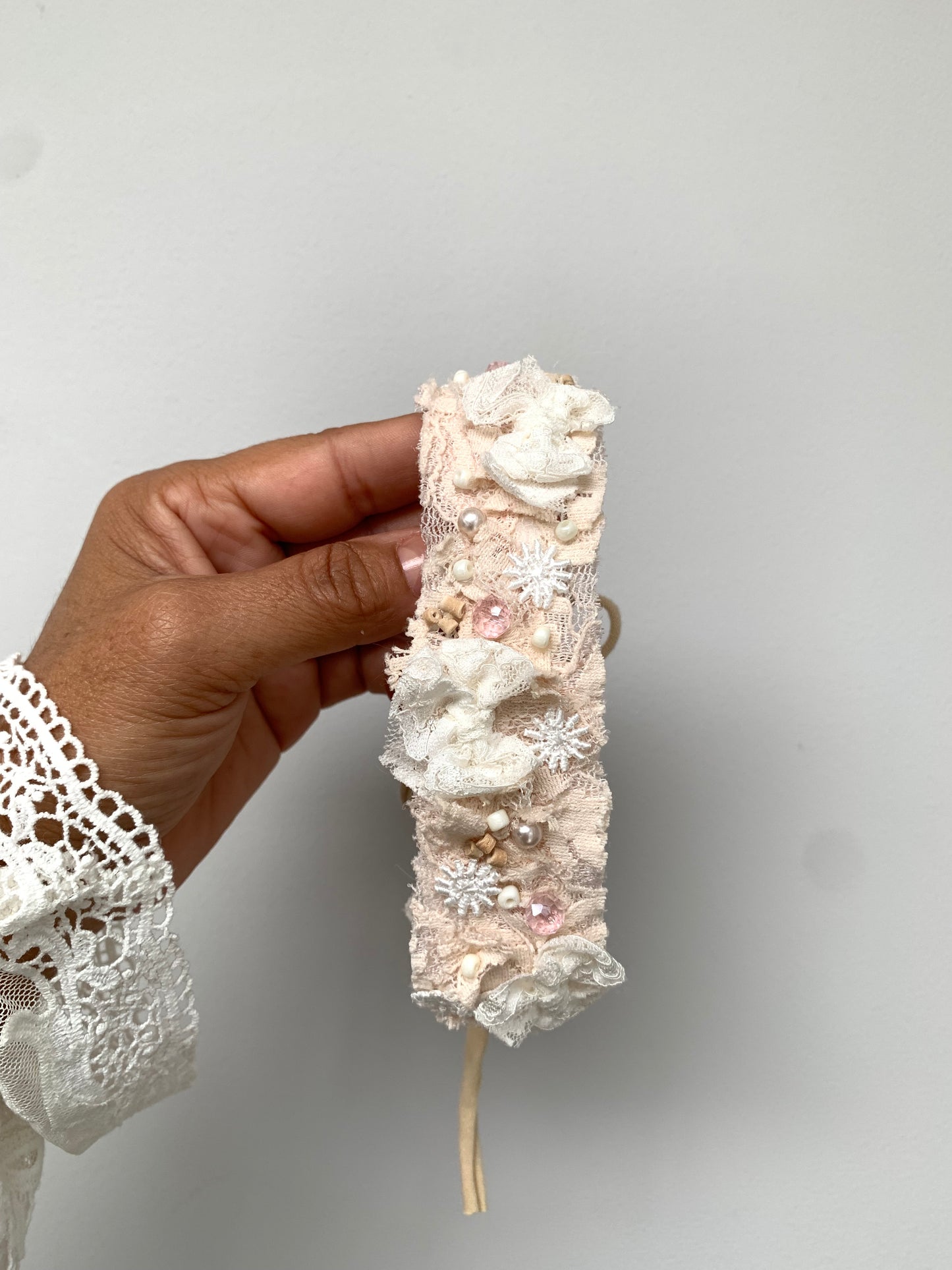 newborn floral headband with bows and lace