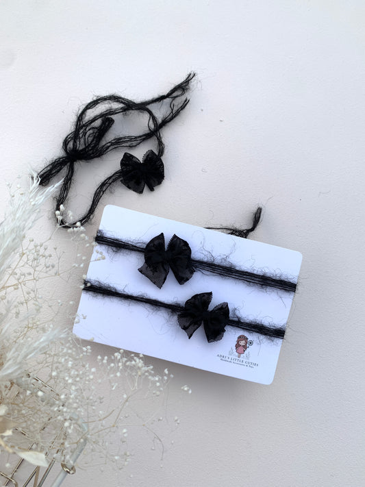 Halloween Newborn Baby Bows - Tiny Black Tulle Headband for a Baby - Photoshoot Props Tieback