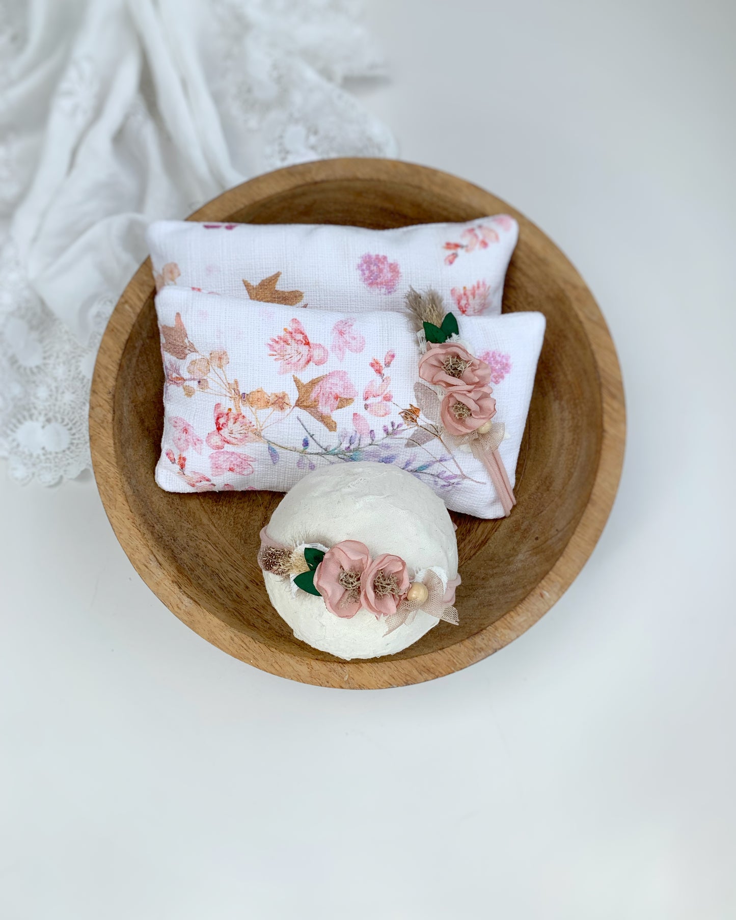 Newborn Photography Props Fabric Pillow + Headband Set