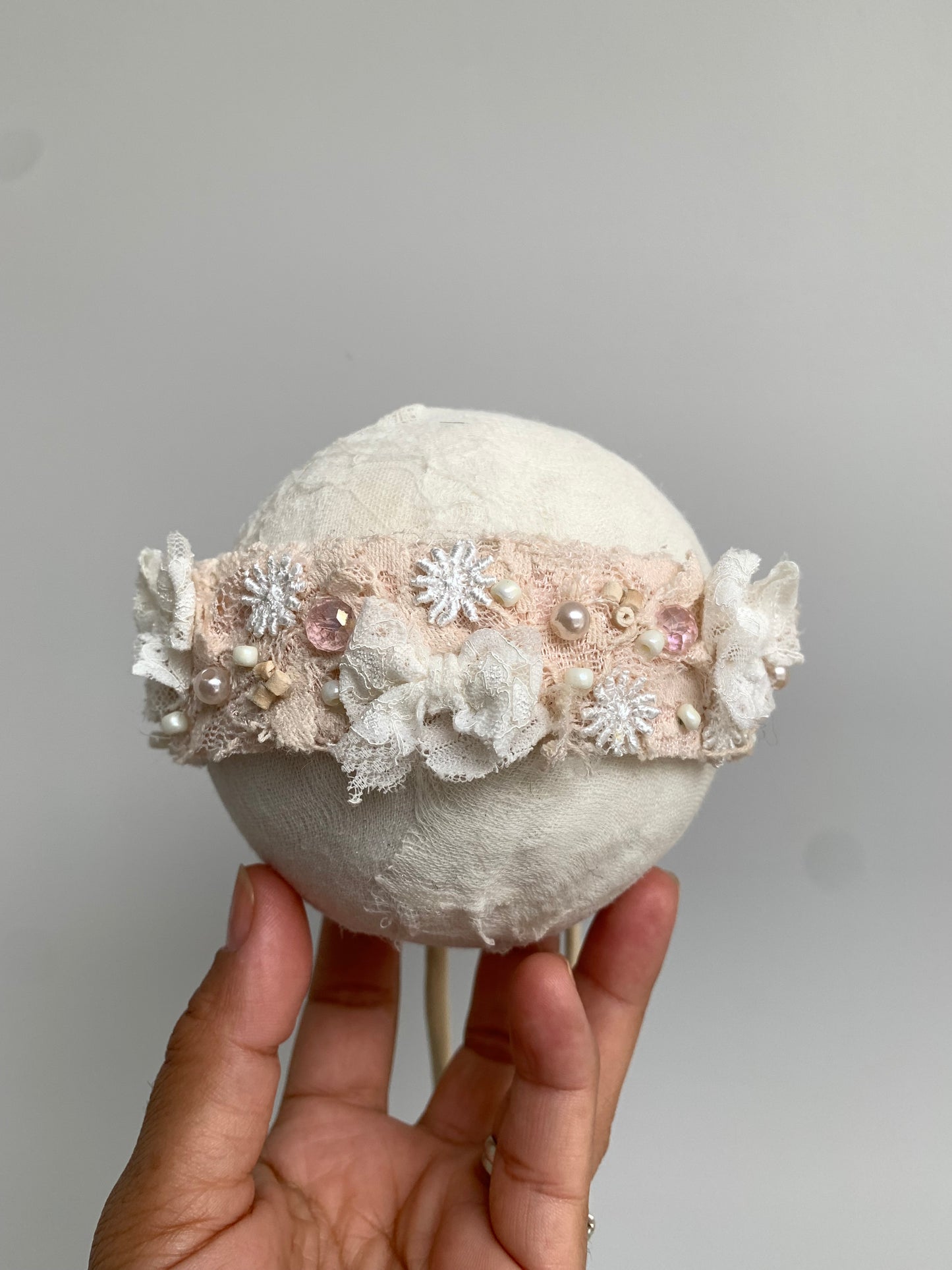 lace baby headband with pearls and bows