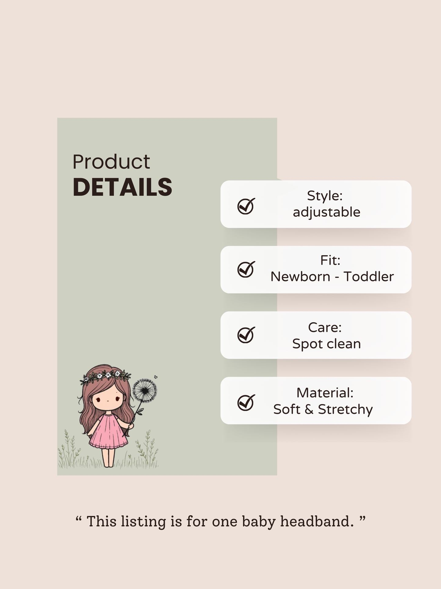 Soft Pink Baby Flower Headband – Newborn to Child | Infant Tie Back