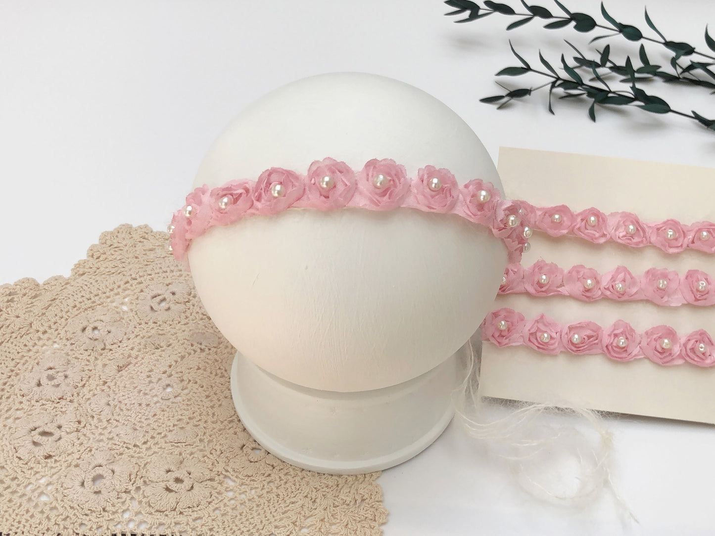 Baby Headband, Baptism Headband, dainty headband, Christening headband, floral headband, Flower Girl Headband, flower crown baby, halo headband, Newborn Headband, Lace Headband, pearl headband, Pink Baby Headband, pink headband