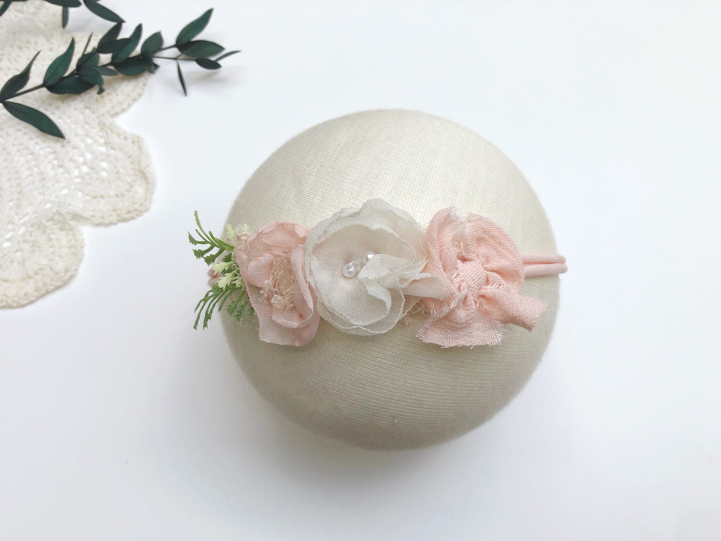 blush pink baby headband, pink flower headband, baby first birthday headband, newborn tiebacks, flower headband, baby girl props