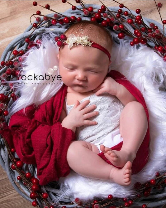 Burgundy Baby Christmas Headband, Newborn Chiffon Tieback for Photos