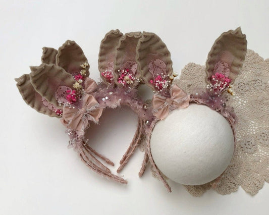Easter Baby Bunny Ears Headband, Floral Bunny Headband, Sitter bunny photo props, baby headband, baby bunny headband, baby ear Headband