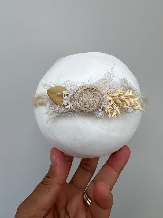 Oatmeal Newborn Tieback - Baby Girl Beige Prop