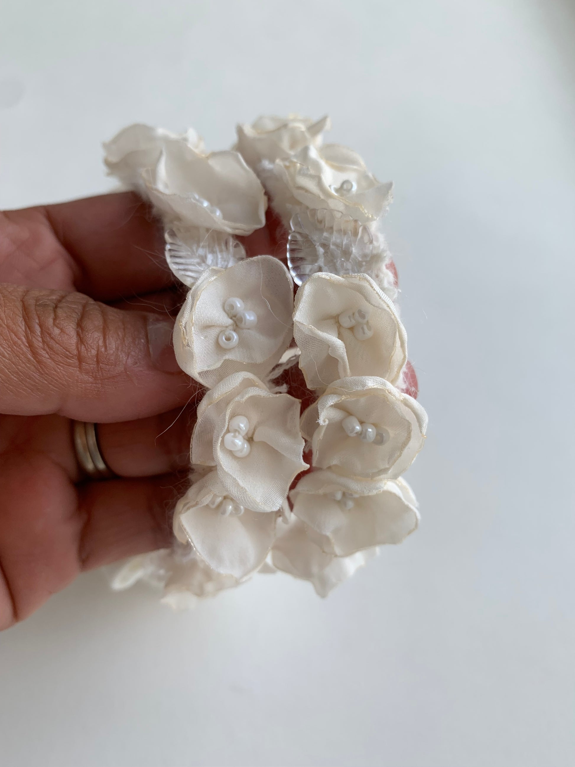 details close up ivory baby headband, Baptism baby Headband, Christening baby Headband
