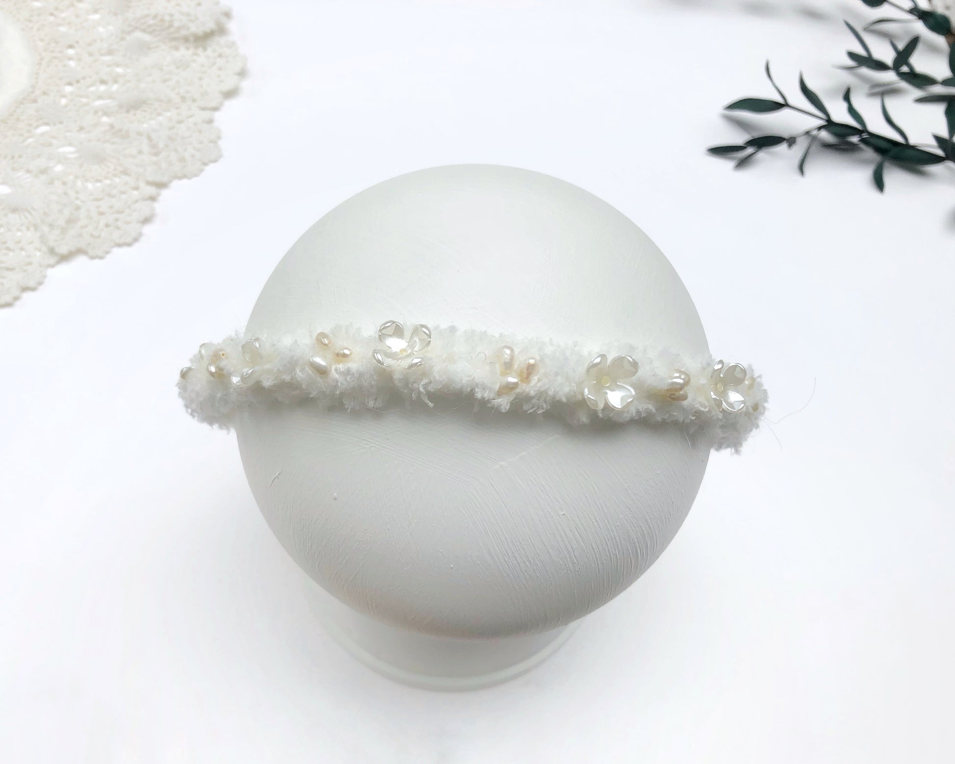 ivory baby headband, dainty headband, newborn headband, christening headband, baptism headband