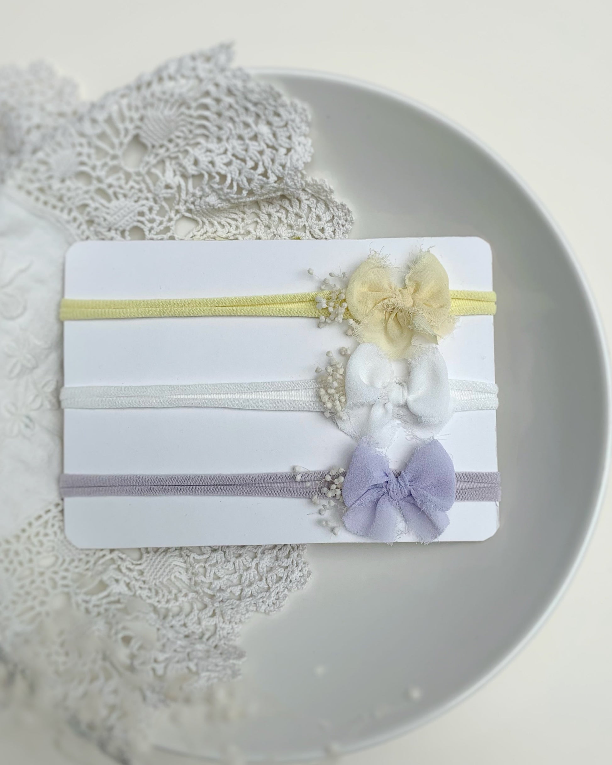 Delicate Pastel Bow Headbands for Baby Girls - Lilac, Yellow, and Ivory 