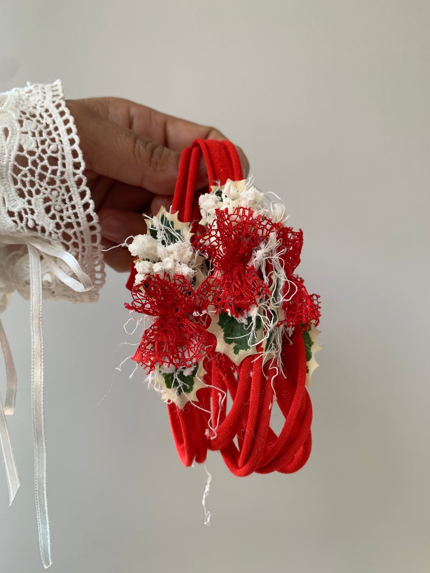 Handmade baby lace bow tieback for newborn photography sessions