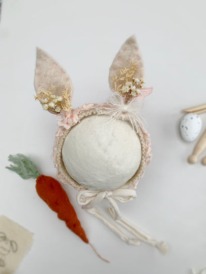 Cream  bunny ears headband for newborn photography