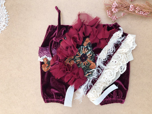 Boho baby outfit set for 6–12 months with matching nappy cover.