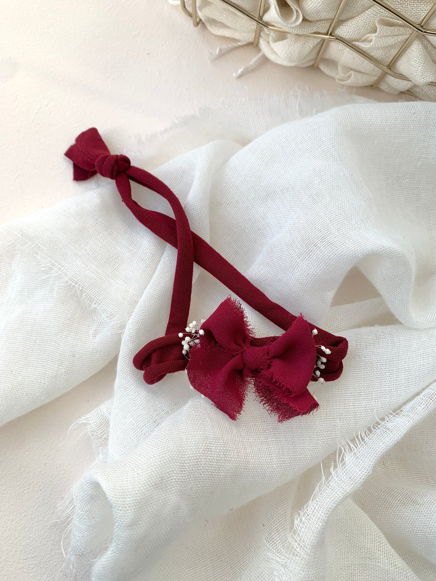 Red & White Baby Bow Headband – Soft Adjustable Newborn Tieback