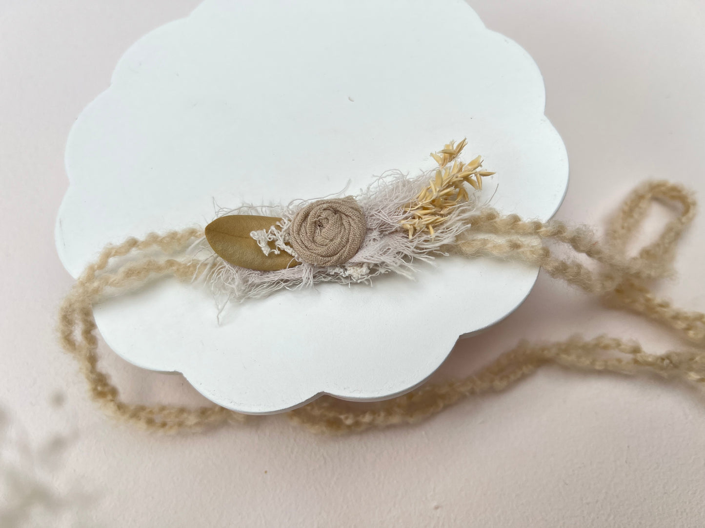 Oatmeal Newborn Tieback - Baby Girl Beige Prop