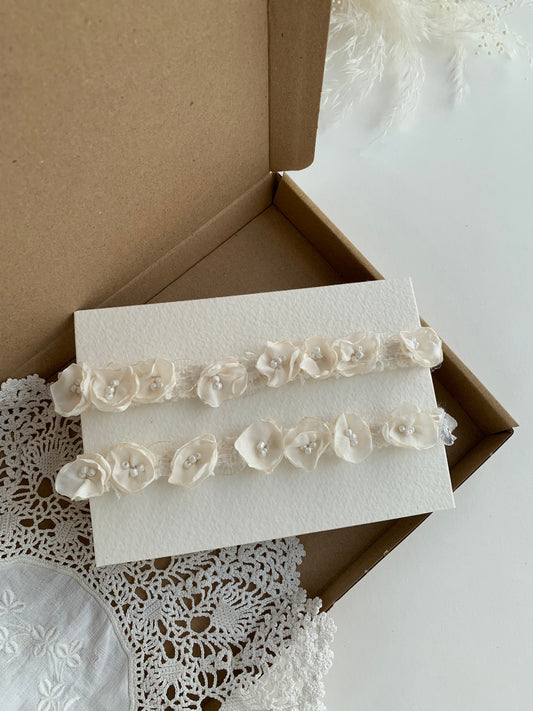 ivory baby floral crown headband with chiffon flowers and beads