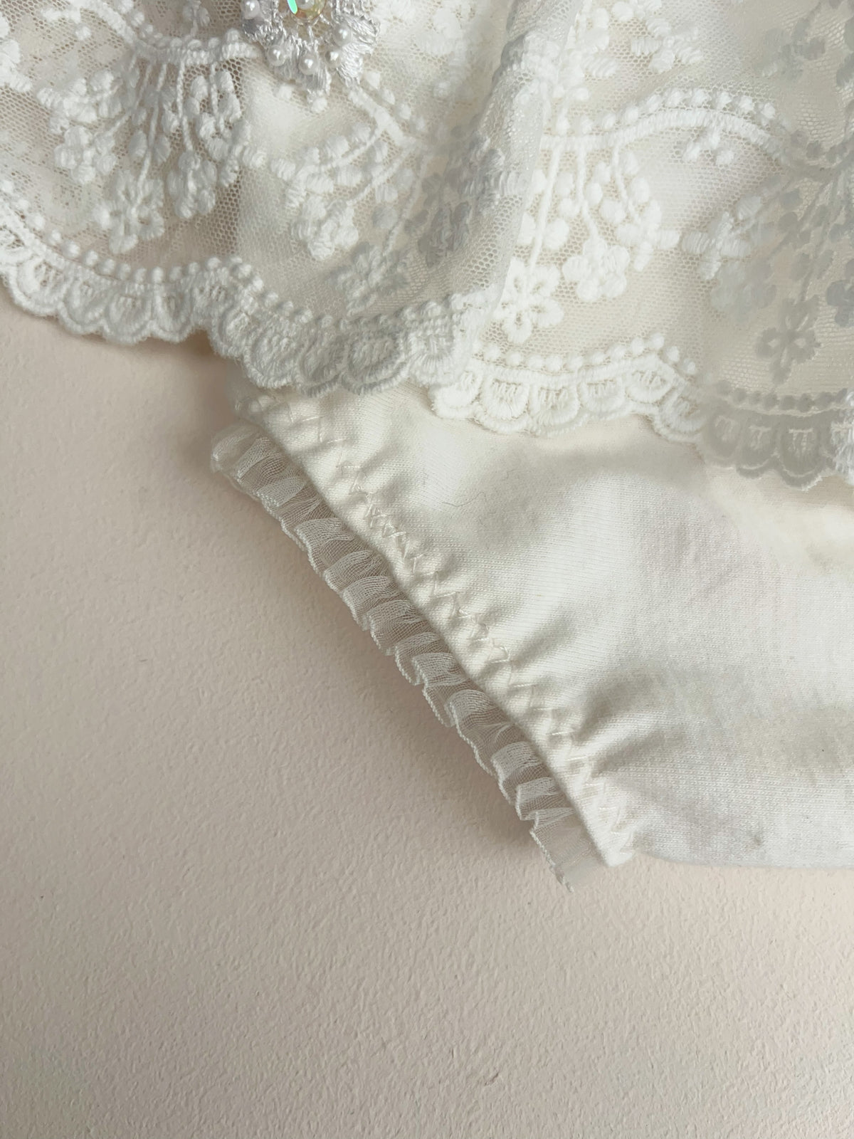 OOAK Ivory Floral Lace Newborn Photography Romper & Headband