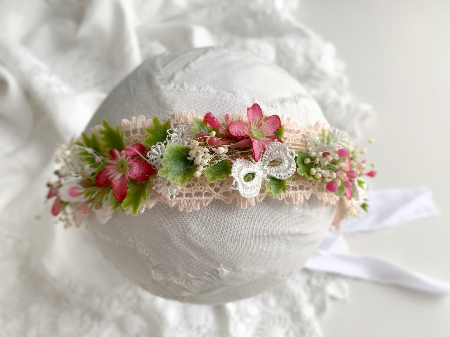 Cherry - Pink Floral Crown Headband