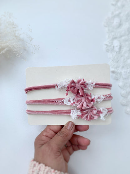 Velvet Headband for Baby Girls, Newborn Pink Bows, Newborn Photoshoot Dainty Hairband