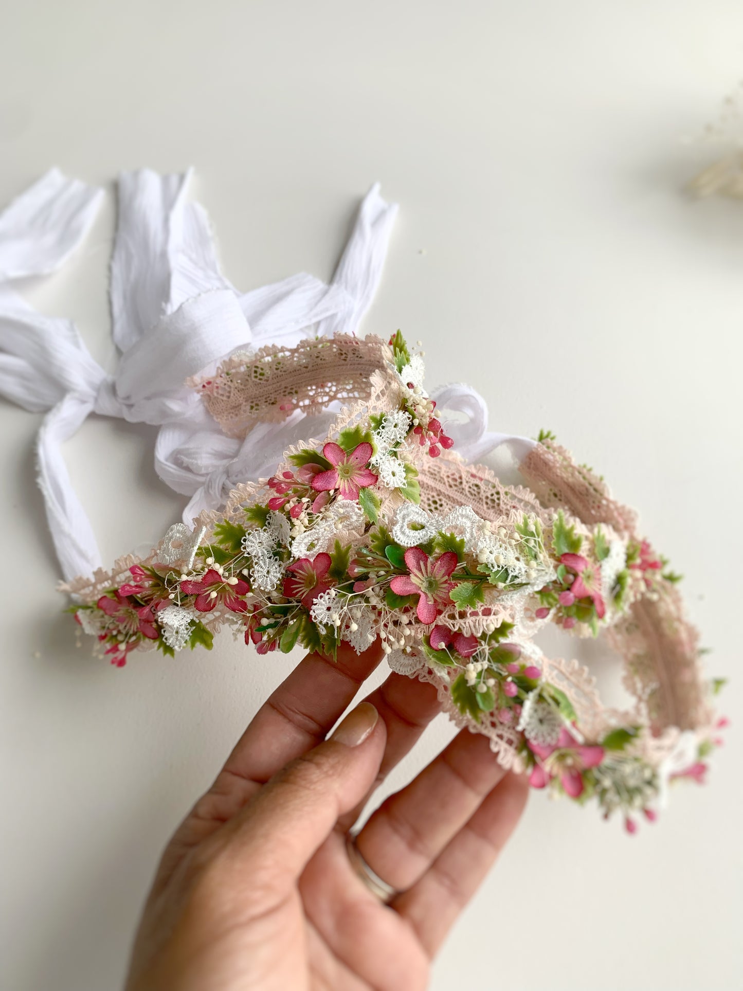 Cherry - Pink Floral Crown Headband