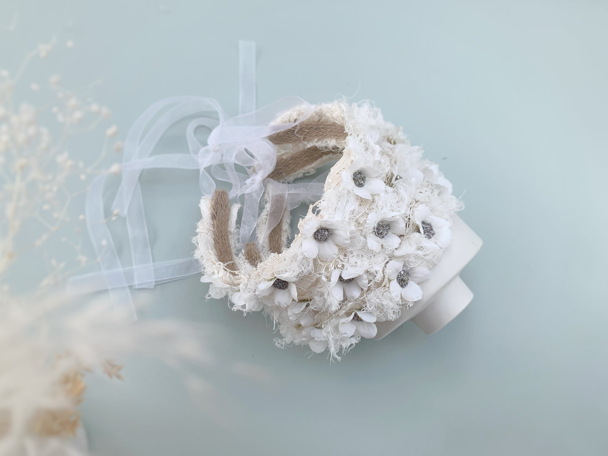 newborn flower crown ivory, natural baby props