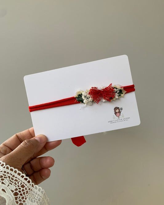 Newborn red lace bow photography prop on soft tieback