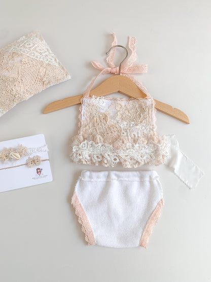 Boho newborn baby girl outfit set with matching headband – 0-3 months