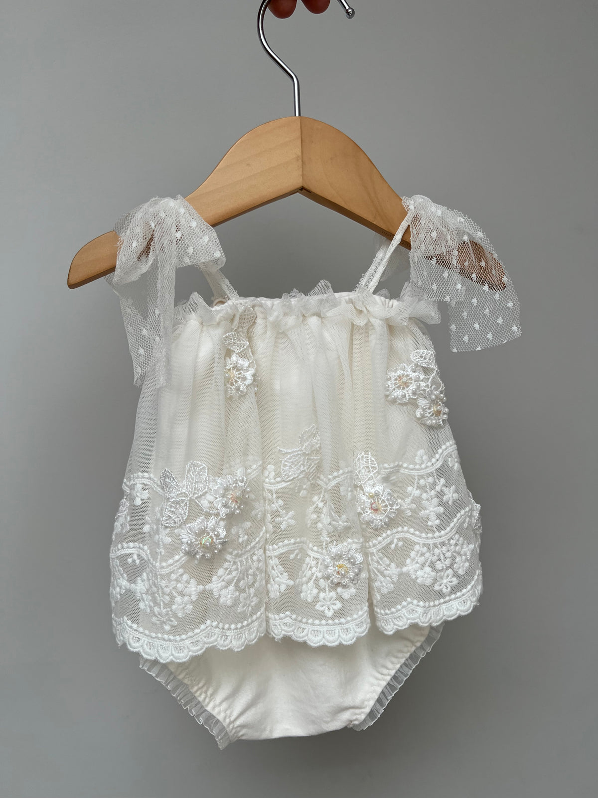 OOAK Ivory Floral Lace Newborn Photography Romper & Headband