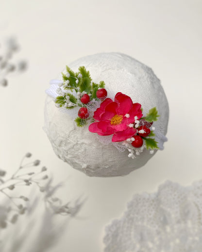 stretchy baby flower headband in white and pink
