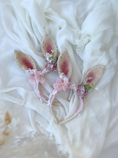 Child size pink floral Easter bunny ears Alice band
