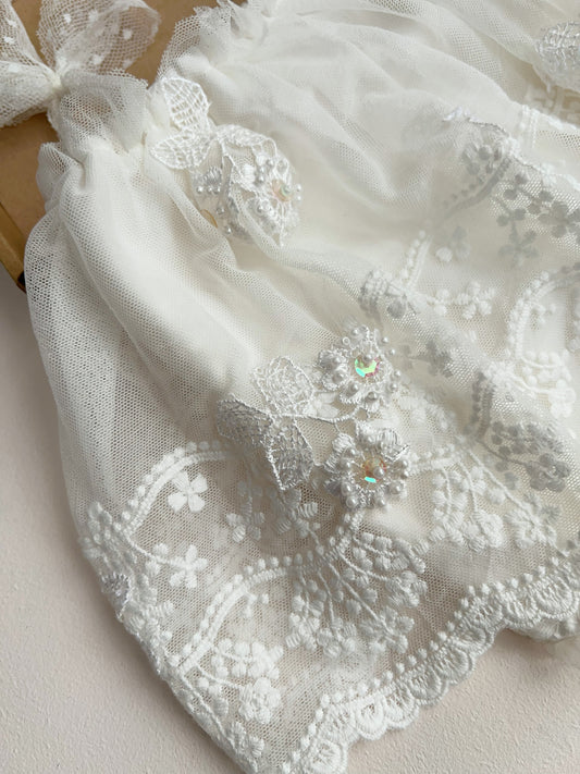 OOAK Ivory Floral Lace Newborn Photography Romper & Headband