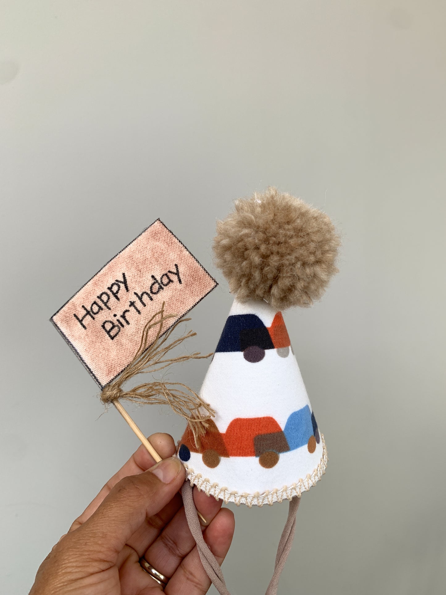 Car Birthday Party Set – Personalized Hat & Cake Topper for Boys