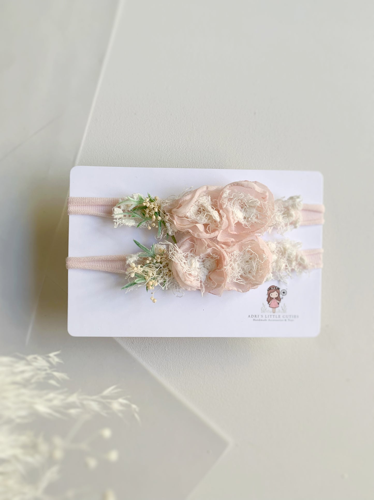 NEWBORN FLORAL HEADBAND IN BLUSH SOFT  PINK 