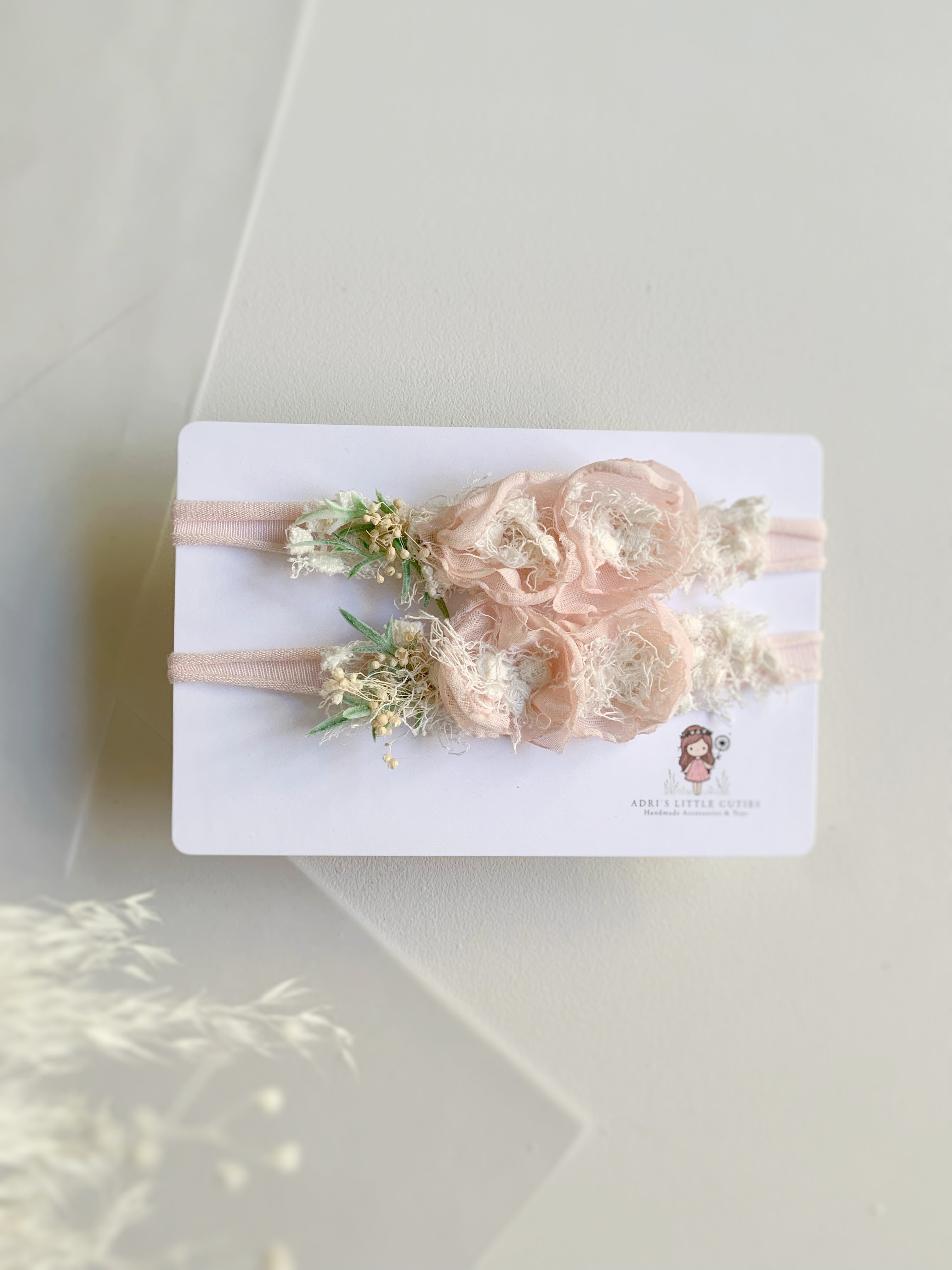 NEWBORN FLORAL HEADBAND IN BLUSH SOFT  PINK 