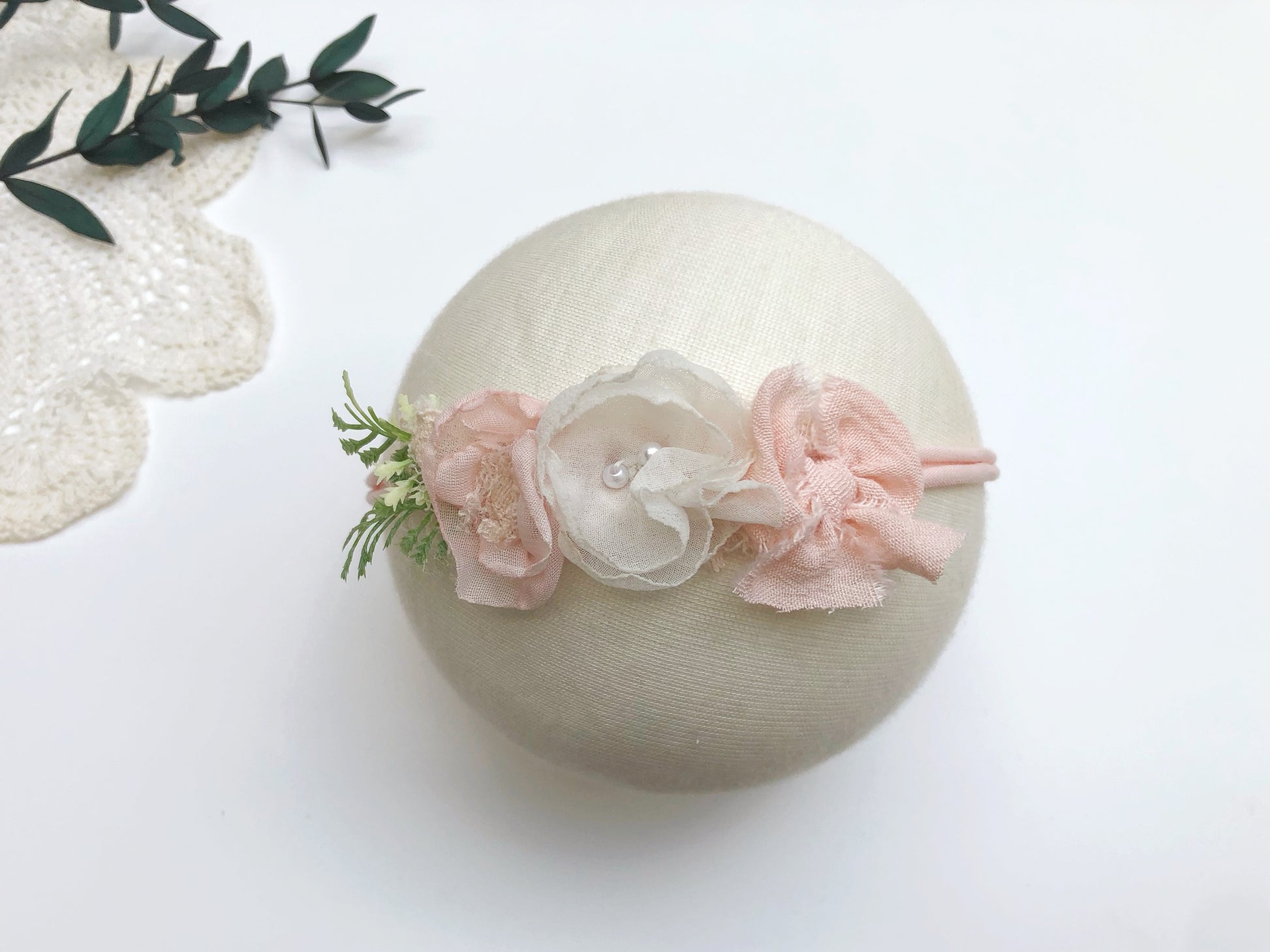 blush pink baby headband, pink flower headband, baby first birthday headband, newborn tiebacks,  flower headband, baby girl props