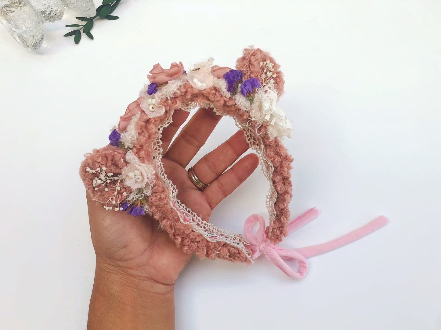 baby headband, newborn headband, bear headband, baby pink headband, 