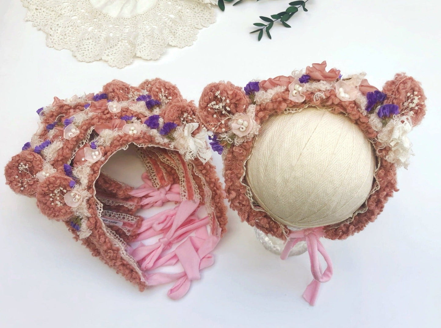 baby headband, newborn headband, bear headband, baby pink headband, 