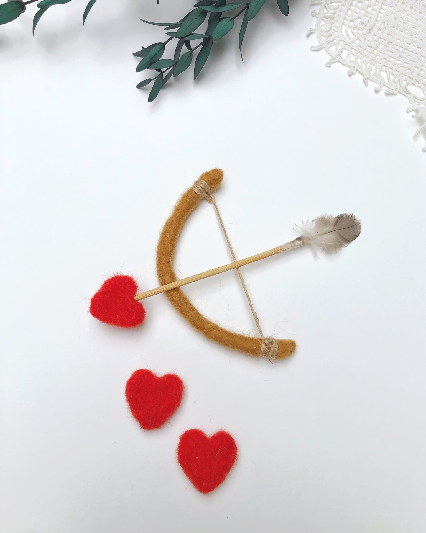 Felted Cupid Red Heart, Bow & Arrow Set