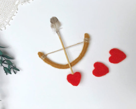 Felted Cupid Red Heart, Bow & Arrow Set