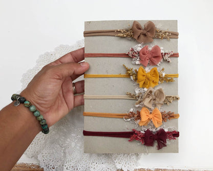 autumn headbands, autumn photography props, baby headband, baby bow headband, fall baby bows, fall newborn props, newborn photo prop, handmade baby headband, baby bows, newborn bows, small bow headband, tiny bow headband