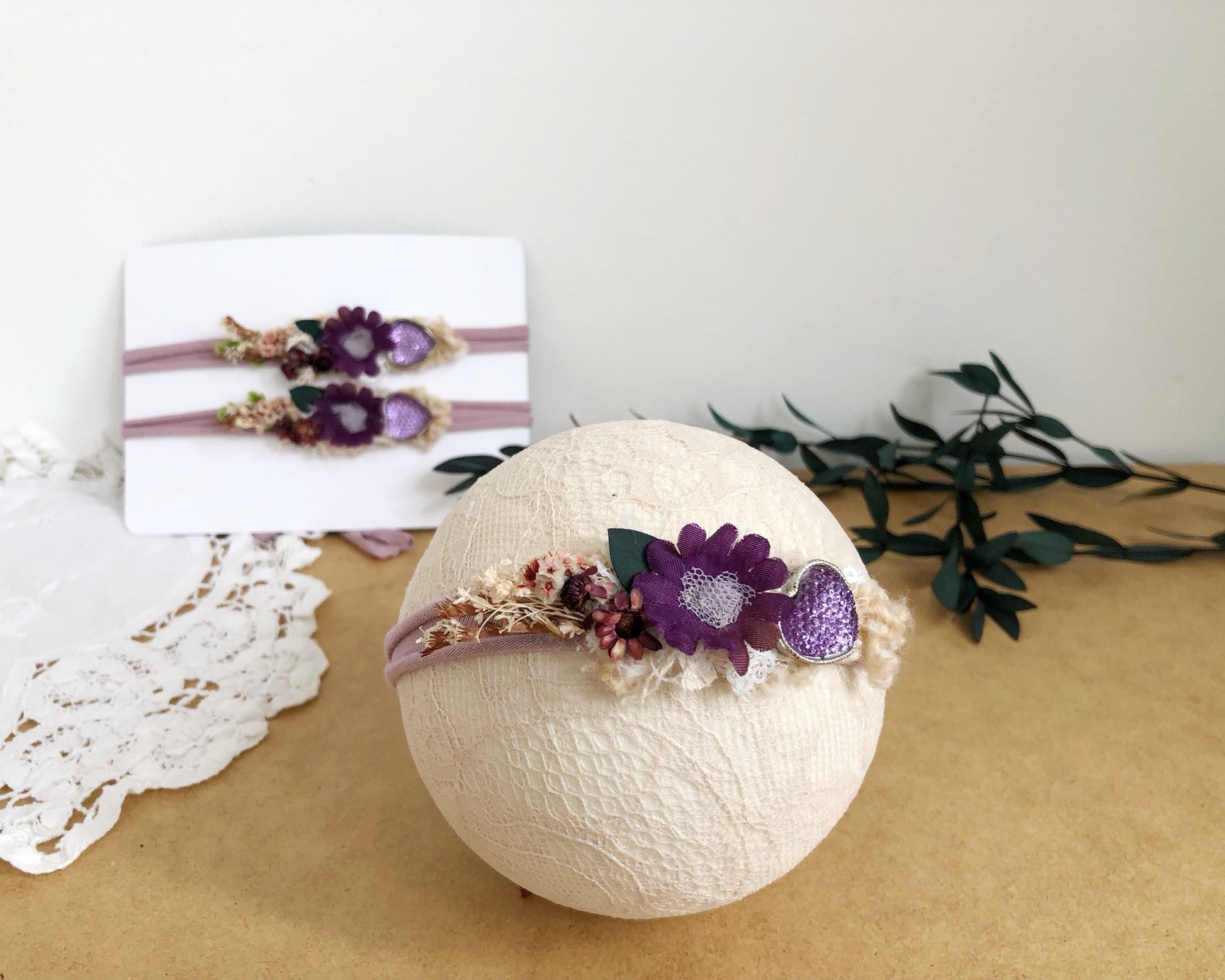 violet purple newborn floral headband, newborn headband for photography, baby headband, newborn headband, newborn Props