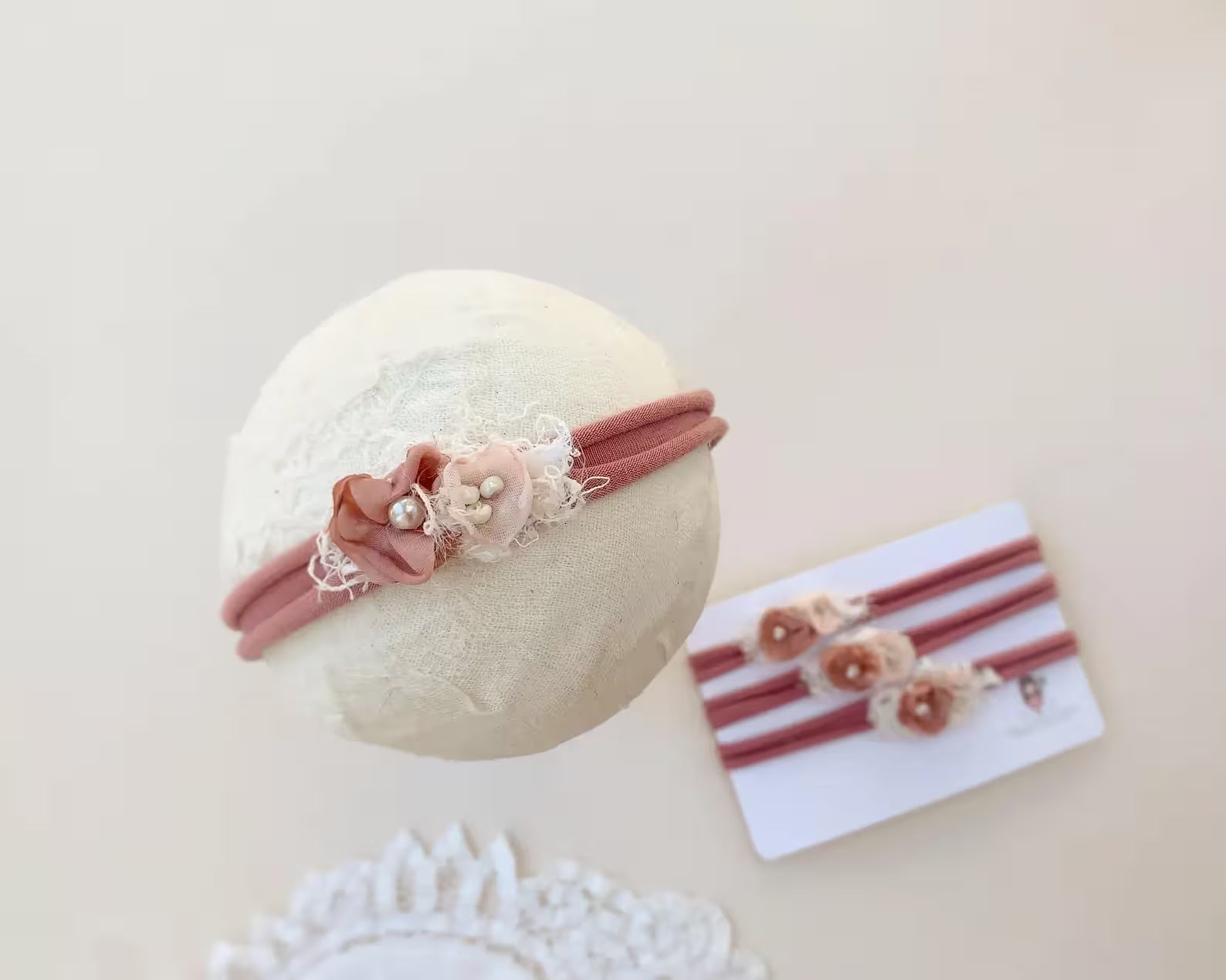 pink baby tieback, newborn photography props headbands