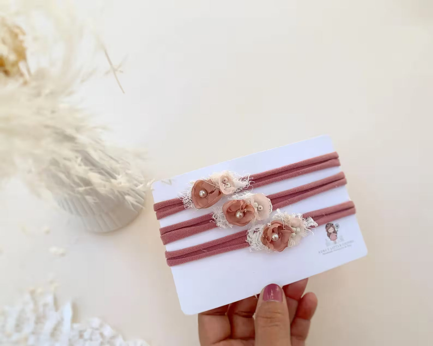 baby pink flower headband