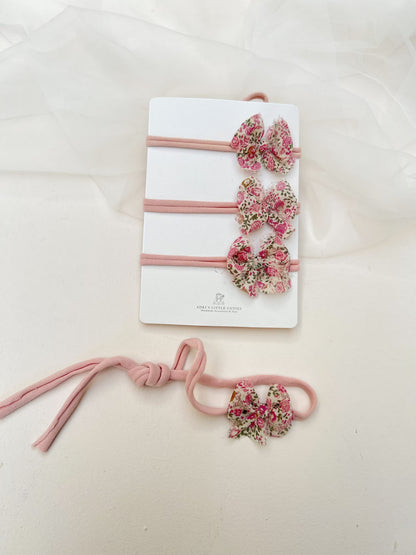 Handmade floral bow baby headband on soft nylon headband
