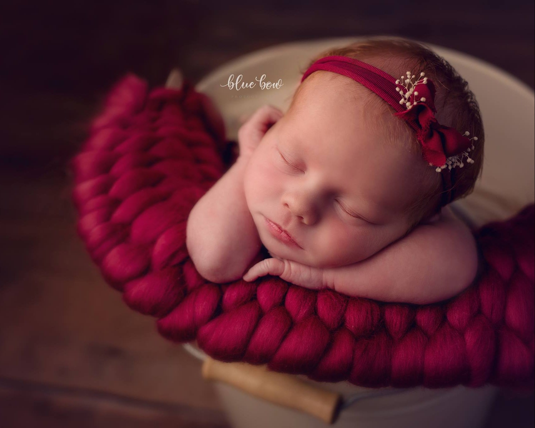 Red and white chiffon baby bow headband on adjustable tieback
