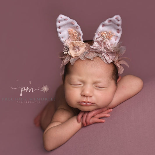 baby bunny headband, newborn ear headband, 