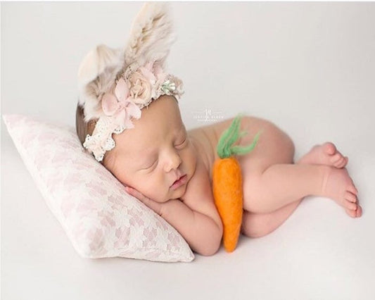 tiny felted carrot, needle felted carrot, posing toys, baby posing toys, newborn photography, baby props, newborn photo props, Easter props, Easter Newborn Props