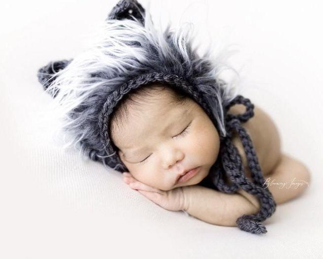 newborn wolf hat, baby halloween costume, baby halloween hat