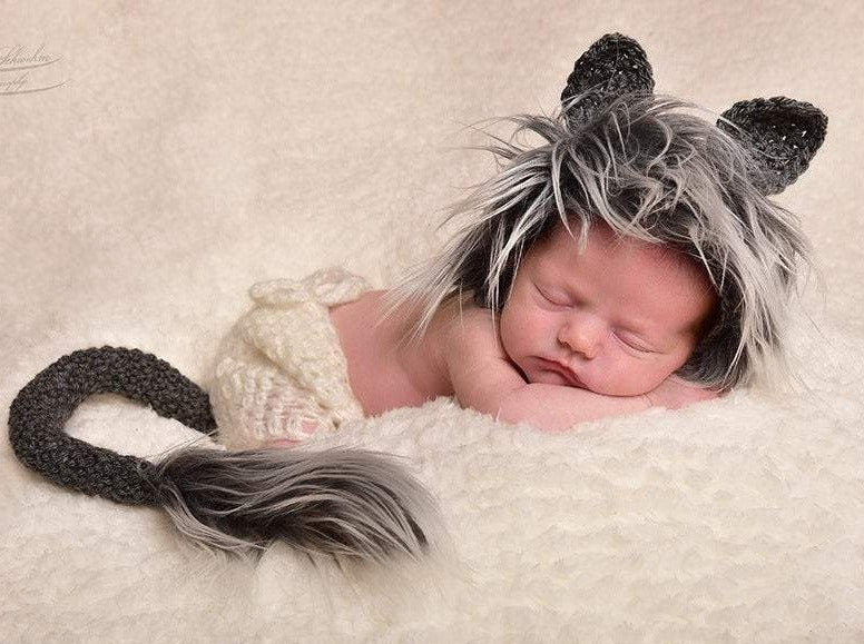 baby wolf outfit, baby wolf hat, newborn wolf props, newborn wolf bonnet, newborn wolf hat